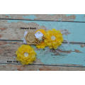 Yellow White Chiffon Lace Flower Hair Clip Vintage Inspired Bridal Hair Piece Fascinator Girl Feathers Pearl Rhinestone Feather